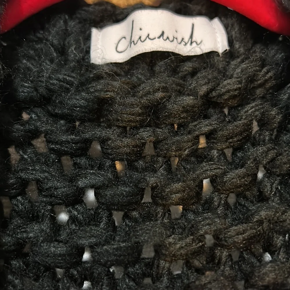 Chicwish Cuteness on Sleeves Black Cardigan Size Medium Oversized Chunky Boho - Picture 7 of 9